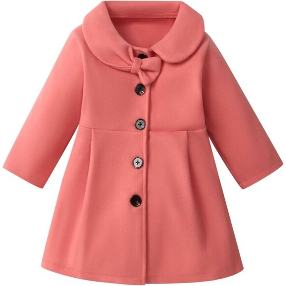 Toddler Baby Girl Pink Coat Long Sleeve Solid Color Buttons Clothes Jacket